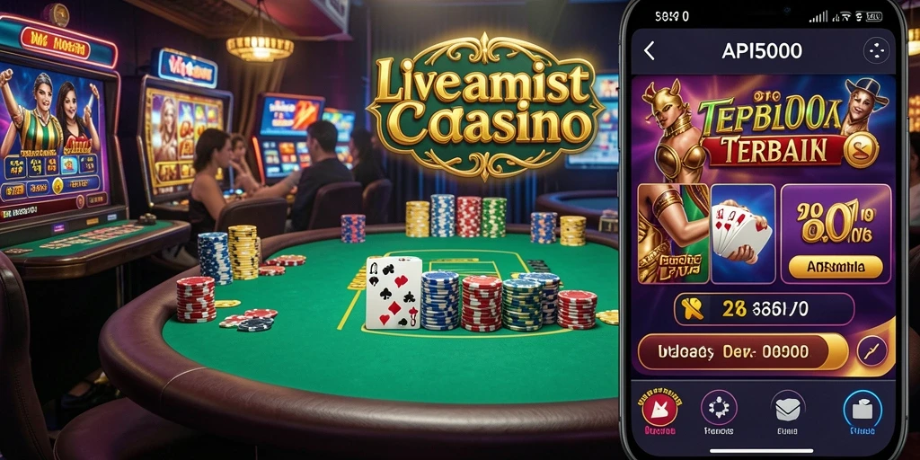 Screenshot utama API5000 menunjukkan dealer langsung yang ramah dan permainan yang seru.