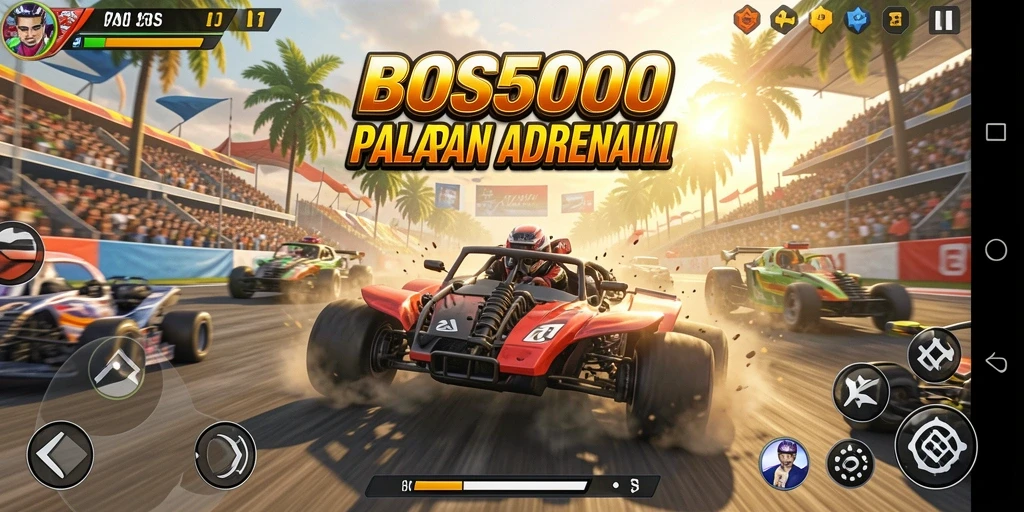 Gameplay BOS5000 dengan mobil balap yang mendebarkan.