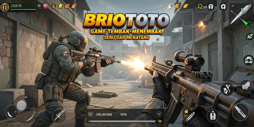 Tampilan gameplay seru BRIOTOTO dengan aksi tembak-menembak yang mendebarkan.