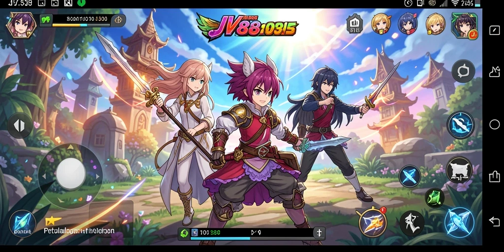 Tangkapan layar gameplay JV88 yang menampilkan aksi anime yang mendebarkan.