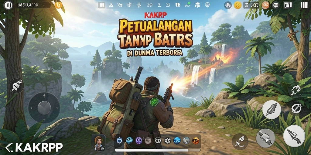 Screenshot gameplay KAKRP menampilkan petualangan menakjubkan di dunia terbuka.