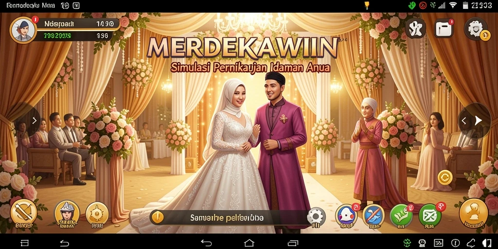 Tampilan gameplay MERDEKAWIN yang memukau saat merencanakan pernikahan.