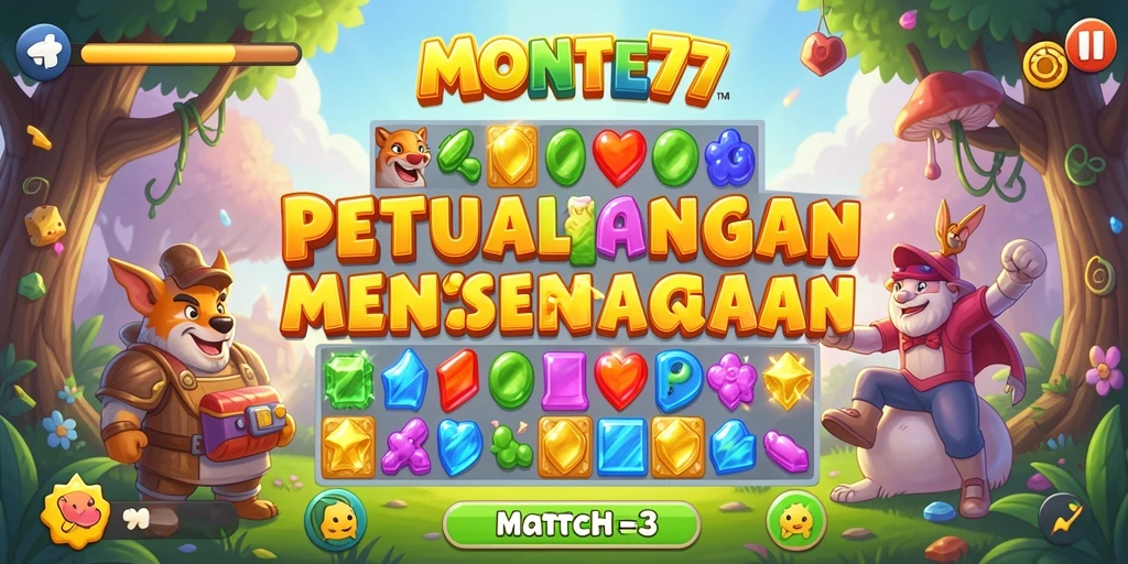 Gambaran gameplay <strong>MONTE77</strong> yang seru dalam dunia Match-3.