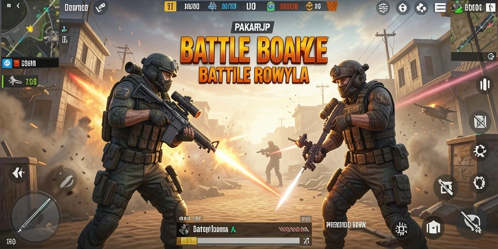 Screenshot gameplay PAKARJP menampilkan pertempuran seru di dalam pulau.