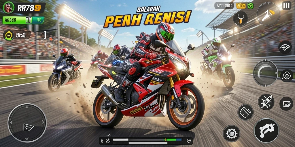 Tampilan gameplay RR789 yang mendebarkan saat balapan motor.